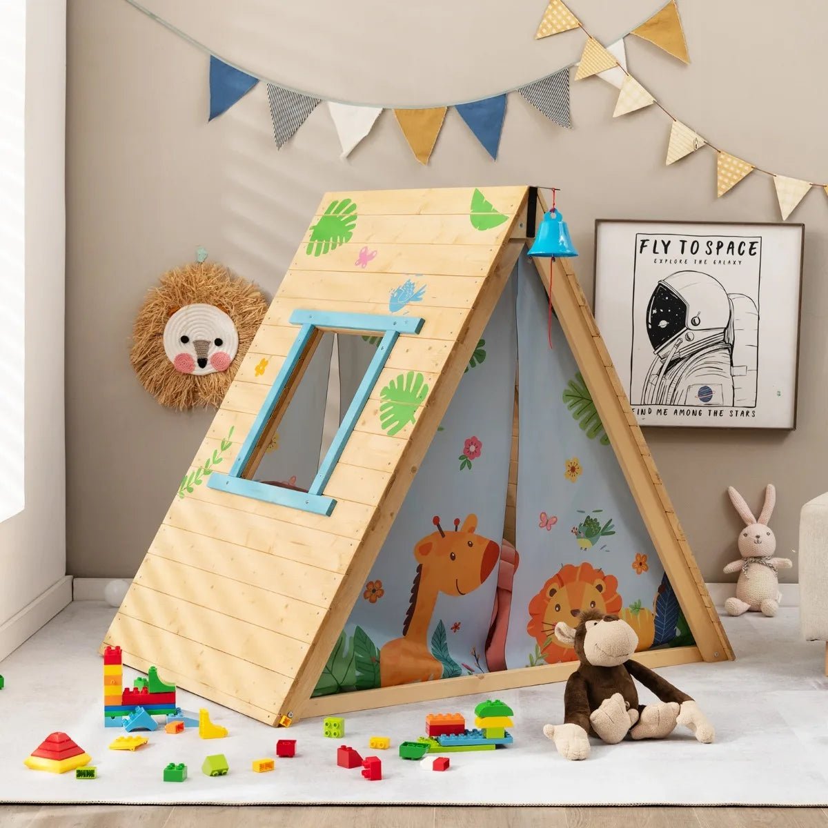 Buy 2 - in - 1 Children Climbing Playhouse with Front Bell and Window | for kids by Learning Bugs UK
