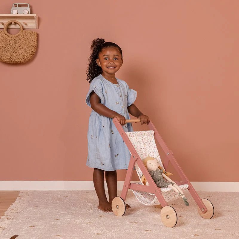 Little Dutch Wooden Doll Stroller - Flowers & Butterflies by Little Dutch - Learning Bugs UK