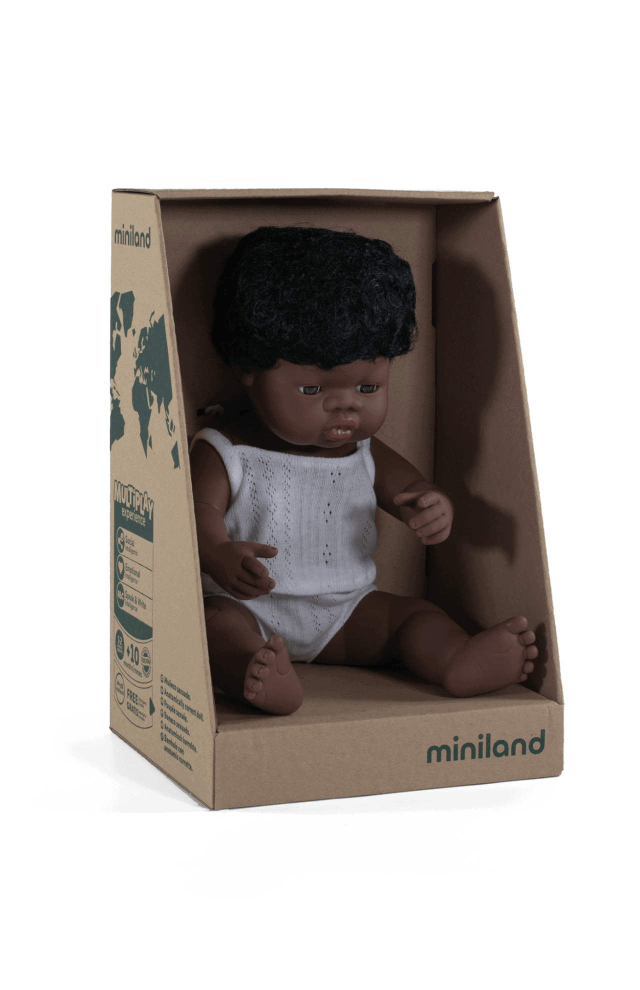 Miniland Toddler Doll 38cm - Black Boy, Realistic Inclusive Educational Toy by Miniland - Learning Bugs UK