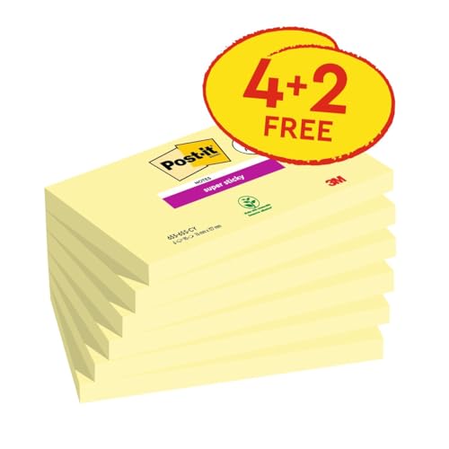 Post-it Super Sticky Notes, 6-Pack, 90 Sheets, 76x127mm, Canary Yellow