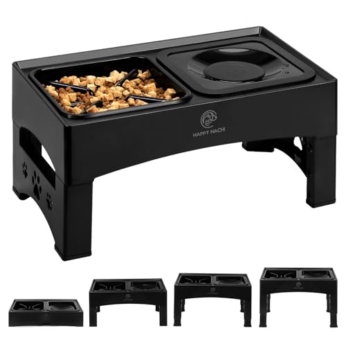 HAPPY HACHI Raised Dog Bowl,2-in-1 Elevated Dog Bowls Slow Feeder,4 Height Adjustable With Slow Feeder Dog Bowl