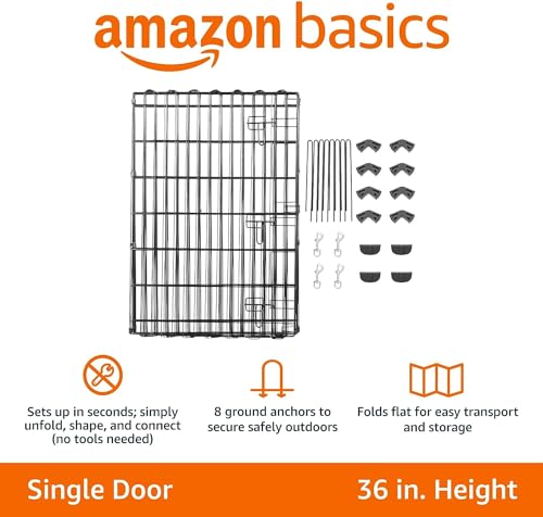 Amazon Basics - Foldable Octagonal Metal Dog Pen/Puppy Pen/Playpen Indoor for Dogs and Pets, With door, 91 cm high, Black