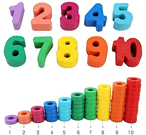 Early Educational Counting Toys - Felly Montessori Wood Blocks Puzzle Math Sorting Stacking Number Board Fishing Pole Game Play Set Learning for 3 4 5 6 years Olds Toddler Kids