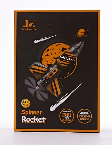 SainSmart Jr. Rocket Launcher for Kids, 200 Feet of Flight Altitude, Motorized Air Rocket with Parachute, Self-Launching Outdoor Toy with Safely Land, Black