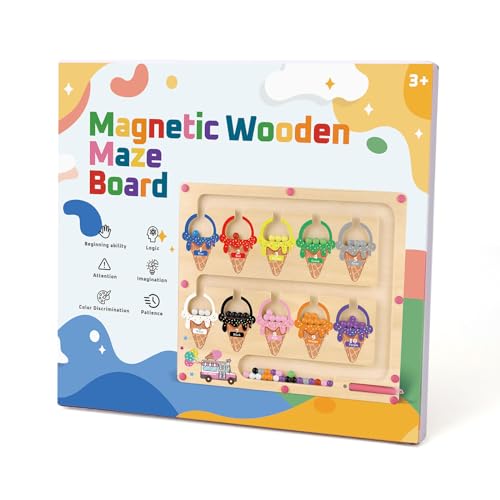 MTYOKILN Magnetic Color & Number Maze - Montessori Wooden Color Matching Learning Counting Puzzle Board - Toddler Fine Motor Skills Toys for Boys Girls 3 4 5 Years Old
