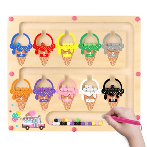 MTYOKILN Magnetic Color & Number Maze - Montessori Wooden Color Matching Learning Counting Puzzle Board - Toddler Fine Motor Skills Toys for Boys Girls 3 4 5 Years Old