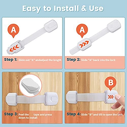 WETPET Safety Strap Locks for Fridge,Cabinets and More,Toilet Adjustable Strap,No Drilling Required,Easy Installation 6 Pack
