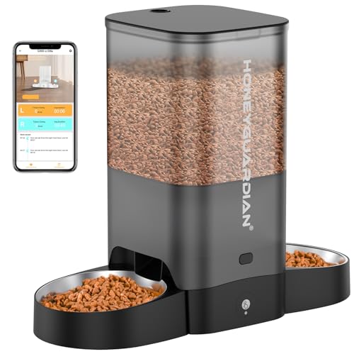 HoneyGuaridan Automatic Cat Feeder, 2.4G WiFi Smart Pet Feeder with APP Control for Remote Feeding