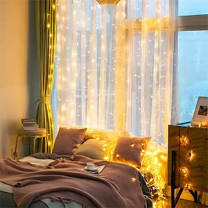 300 LED Curtain Fairy Lights, 3m x 3m, 8 Modes, Warm White