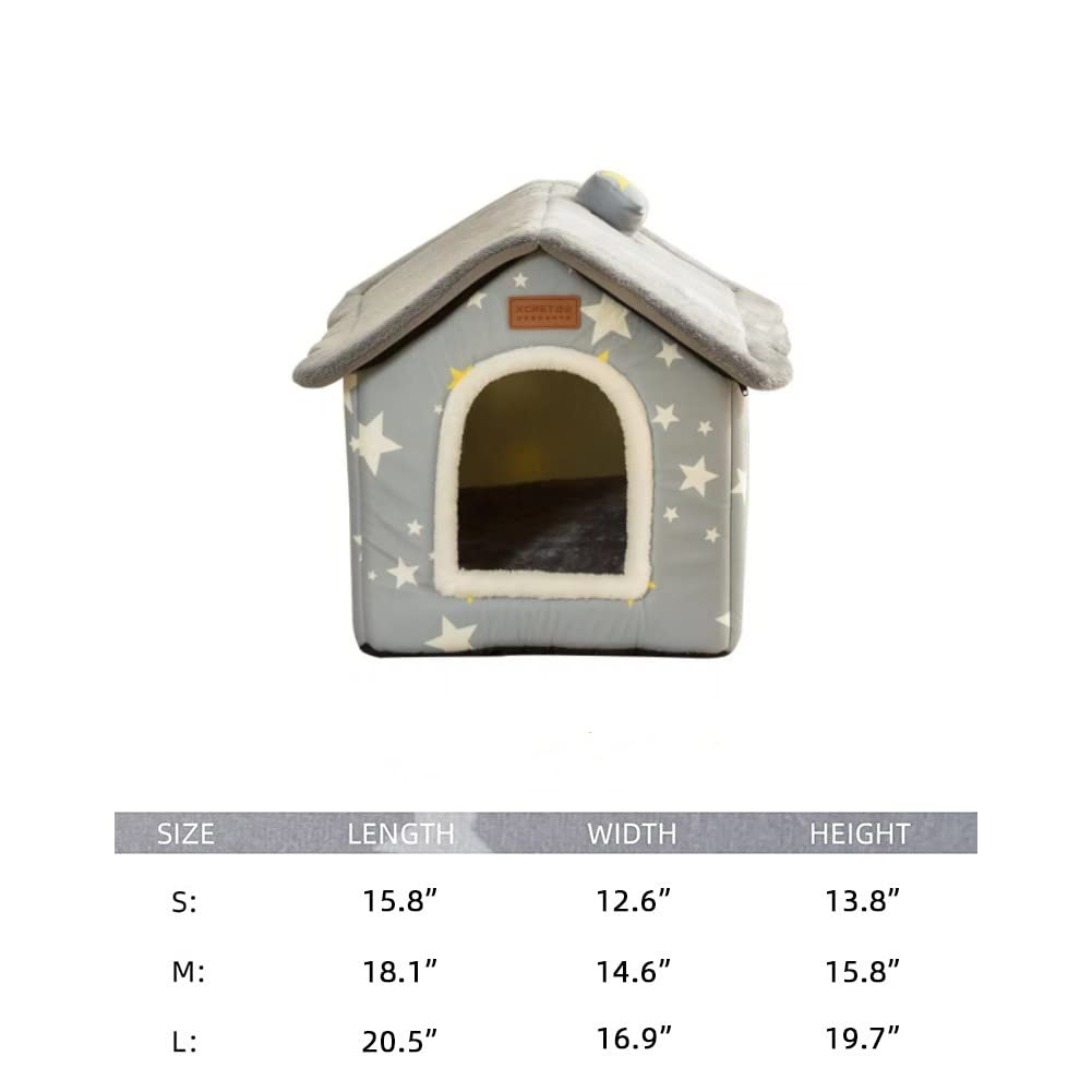 Foldable Dog House Kennel Bed Mat for Indoor Pets,Enclosed Warm Plush Sleeping Nest Bed with Removable Cushion