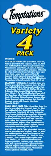 TEMPTATIONS Classic Crunchy and Soft Cat Treats Feline Favorite Variety Pack, 3 oz. Pouches,4 Count