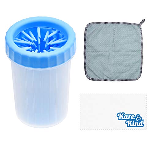 Kare & Kind Dog Paw Cleaner - Portable Washer Pet Cleaning Brush for Bathing and Grooming - Removes, Dirt, Mud, Debris - Soft Silicone Bristles Gentle for Pets - Also Includes Microfiber Cloth