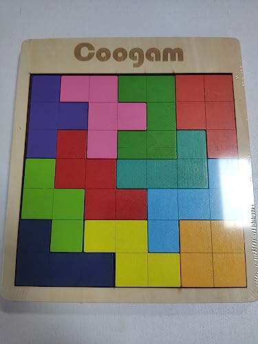 Coogam Wooden Tangram Puzzle Pattern Blocks Brain Teasers Game with 60 Challenges, 3D Russian Building Toy Wood Shape Jigsaw Puzzles Montessori STEM Educational Toys Gift for Kids Adults