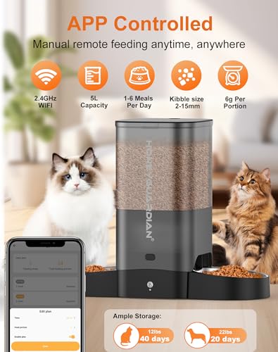 HoneyGuaridan Automatic Cat Feeder, 2.4G WiFi Smart Pet Feeder with APP Control for Remote Feeding