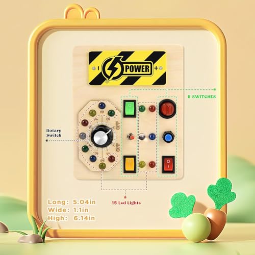 P&L Partners Montessori Motor skills and Sensory learning Wooden Busyboard with LED light switches for children aged 1 year and over