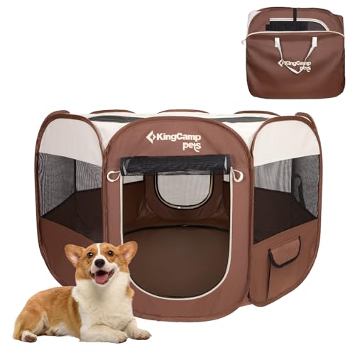 KingCamp Portable Dog Playpen, Puppy Playpen for Small Dogs and Foldable Pet Playpen Dog Tent with Carrying Case Indoor Outdoor Removable Zipper Bottom, 29.1" x 29.1" x 16.9"