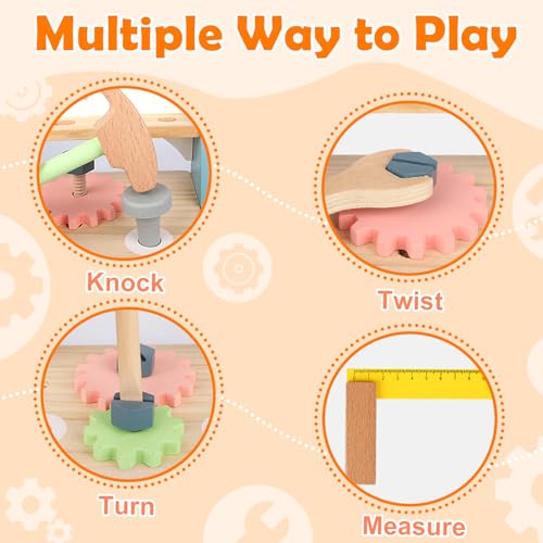 FAYDUDU Kids Tool Box Wooden Kids Tool Set Boys Girls Toys Age 2 3 4, Montessori Wooden Tool Toys Birthday for 2+ Year Old Boy Girl, Role Play Educational Construction Toddler Toys (Small)