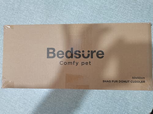 Bedsure Cat Bed Donut Bed - Cat Beds for Indoor Cats, Washable Fluffy Kitten Bed for Anti-Anxiety and Calming, Light Grey, 50x50x16cm