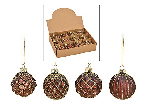 12 Handmade Brown Gold Glass Christmas Balls