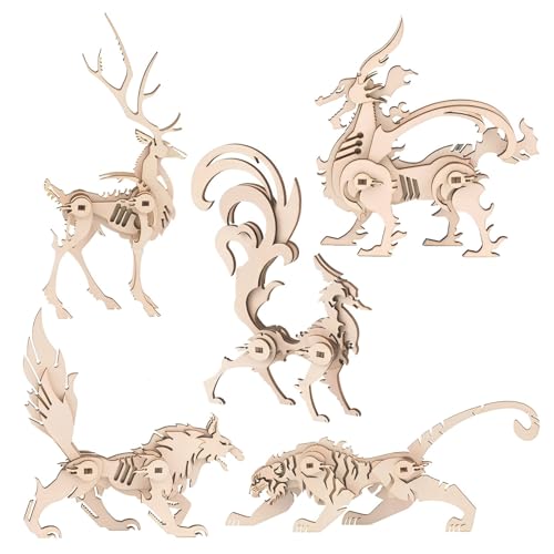 Woodcraft Construction Kits, 5 Pieces 3D Wooden Animal Puzzle DIY Animal Model