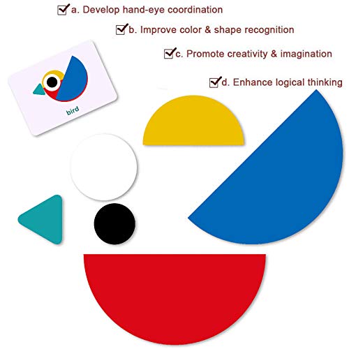 Wooden Jigsaw Puzzle, 36 Pcs Shape Puzzles + 60 Pcs Image Cards Kids Puzzle Set Montessori Educational Toys