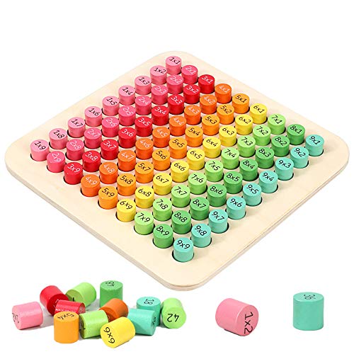Jiahuade Multiplication Table,Learning Blocks for Maths,Wooden Counting Board,Multiplication Toy,Mathematics Educational Wooden Toys,10 x 10 Times Tables Tray,Montessori Math (B)