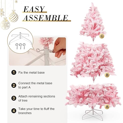 Pink Flocked 7ft Christmas Tree, 1200 Tips