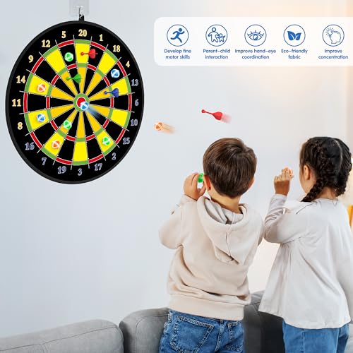 29 Inches Kids Dart Board Set,Double Sided Dart Board with 12 Sticky Balls,6 Darts,Indoor & Outdoor Party Games Toys Gifts for 3 4 5 6 7 8 9 10 11 12+ Year Old Boys Girls and Adult