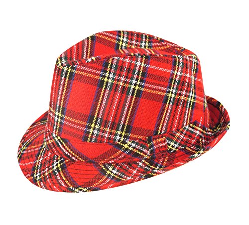 Red Tartan Trilby Hat - Scottish Fancy Dress