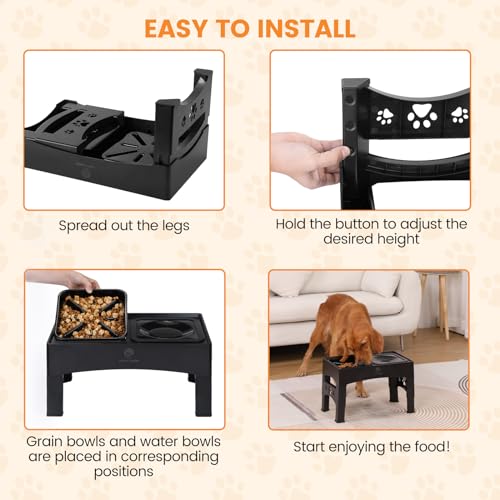 HAPPY HACHI Raised Dog Bowl,2-in-1 Elevated Dog Bowls Slow Feeder,4 Height Adjustable With Slow Feeder Dog Bowl