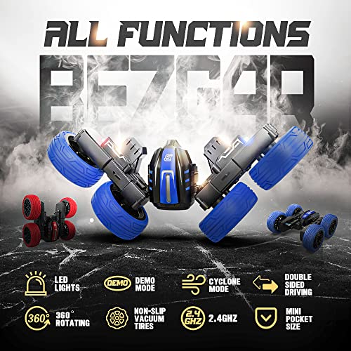 BEZGAR TD202MINI Remote Control Cars - 2.4GHz Double Sided Stunt Car, LED 360° Flip Spinning 4WD RC Car