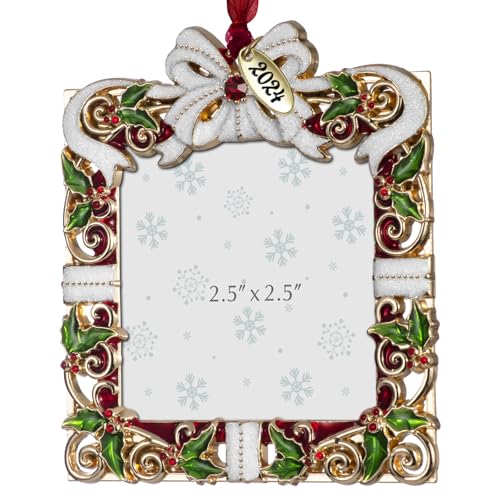Golden 2024 Christmas Ornament with 2.5" Photo Frame