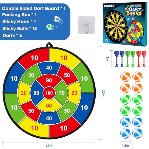 29 Inches Kids Dart Board Set,Double Sided Dart Board with 12 Sticky Balls,6 Darts,Indoor & Outdoor Party Games Toys Gifts for 3 4 5 6 7 8 9 10 11 12+ Year Old Boys Girls and Adult