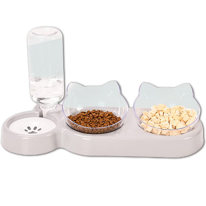 3-In-1 Cat Food And Water Bowl Set, Cat Bowls With Stand, Double Cat Bowls with Water Dispenser For Pet