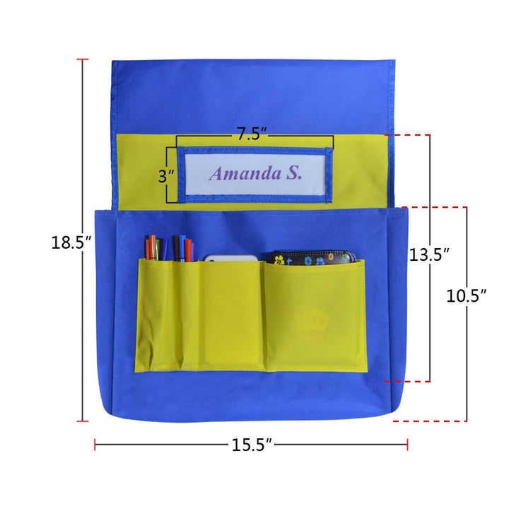 Chairback Buddy Pocket Organizer - 6 Pockets (Yellow/Blue)