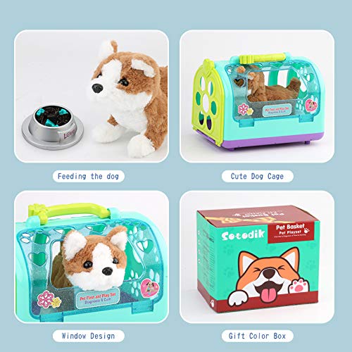 Sotodik 15PCS Electronic Vet Set for Kids,Walk and Bark Little Dog Pretend Play Doctor Playset Pet Care Roleplay Early Educational Toys for Boys Grils Toddler 2 3 4 5 6 Years Old Gift