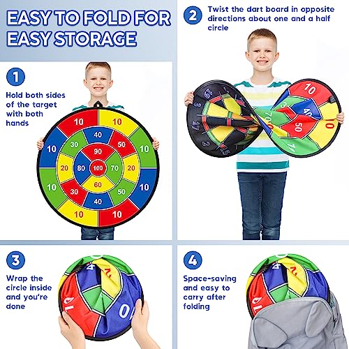 29 Inches Kids Dart Board Set,Double Sided Dart Board with 12 Sticky Balls,6 Darts,Indoor & Outdoor Party Games Toys Gifts for 3 4 5 6 7 8 9 10 11 12+ Year Old Boys Girls and Adult