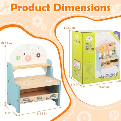 FAYDUDU Kids Tool Box Wooden Kids Tool Set Boys Girls Toys Age 2 3 4, Montessori Wooden Tool Toys Birthday for 2+ Year Old Boy Girl, Role Play Educational Construction Toddler Toys (Small)