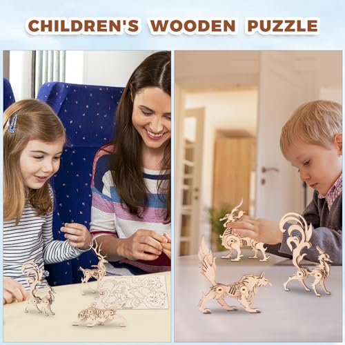 Woodcraft Construction Kits, 5 Pieces 3D Wooden Animal Puzzle DIY Animal Model