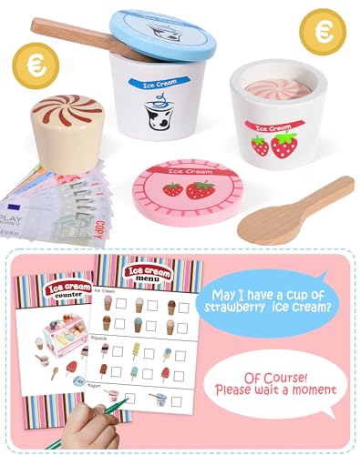 Wooden Ice Cream Toys Kids Pretend Play Store Toys