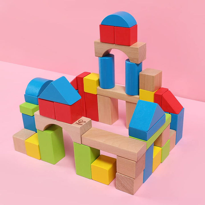 Maple Wooden Blocks Set by Hape – 50 Colorful Pieces for Toddlers