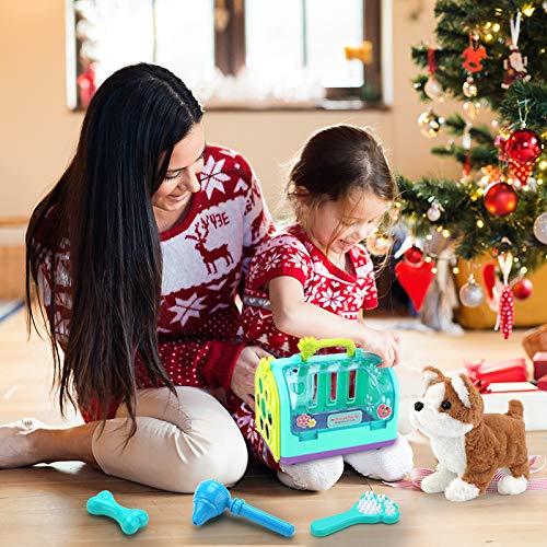 Sotodik 15PCS Electronic Vet Set for Kids,Walk and Bark Little Dog Pretend Play Doctor Playset Pet Care Roleplay Early Educational Toys for Boys Grils Toddler 2 3 4 5 6 Years Old Gift