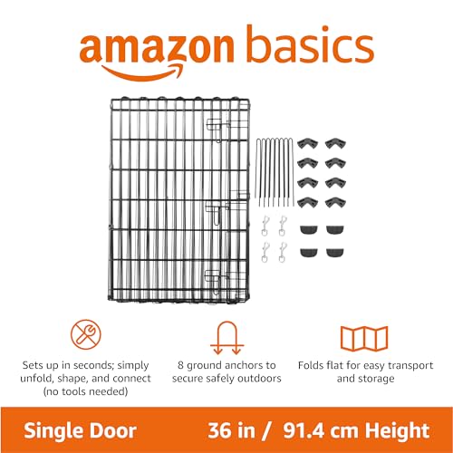 Amazon Basics - Foldable Octagonal Metal Dog Pen/Puppy Pen/Playpen Indoor for Dogs and Pets, With door, 91 cm high, Black