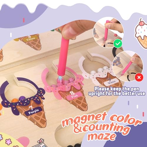 MTYOKILN Magnetic Color & Number Maze - Montessori Wooden Color Matching Learning Counting Puzzle Board - Toddler Fine Motor Skills Toys for Boys Girls 3 4 5 Years Old