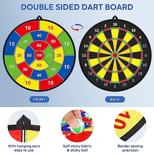 29 Inches Kids Dart Board Set,Double Sided Dart Board with 12 Sticky Balls,6 Darts,Indoor & Outdoor Party Games Toys Gifts for 3 4 5 6 7 8 9 10 11 12+ Year Old Boys Girls and Adult