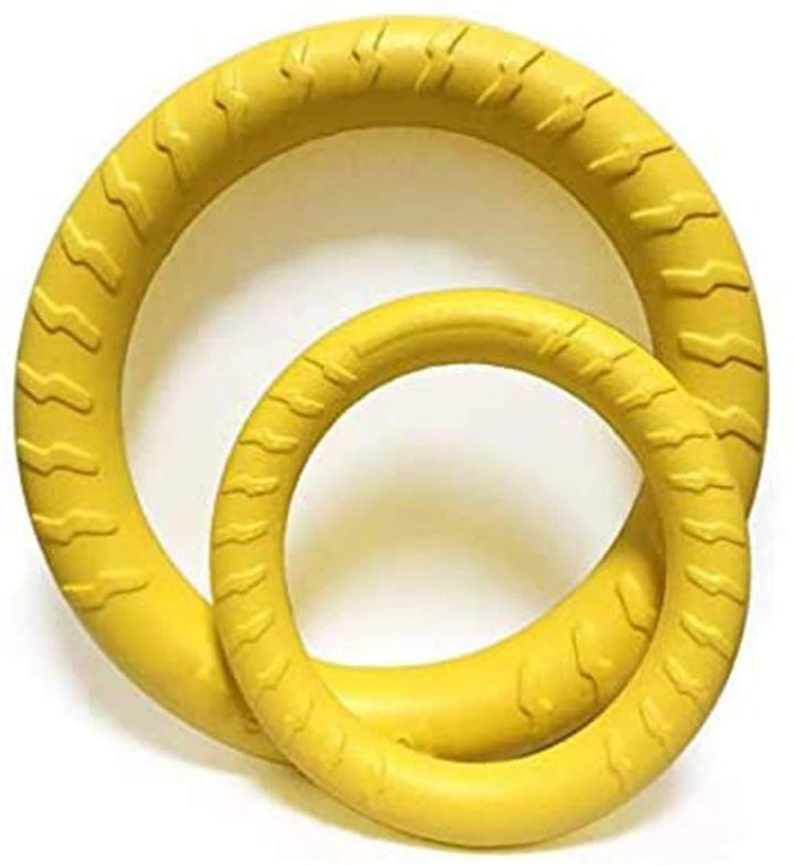 SaPeal Pack of 2 Dog Toys Ring Water Floating, Outdoor Fitness Flying Discs, Tug of War Interactive Training Ring for Dogs (2 Size,Yellow