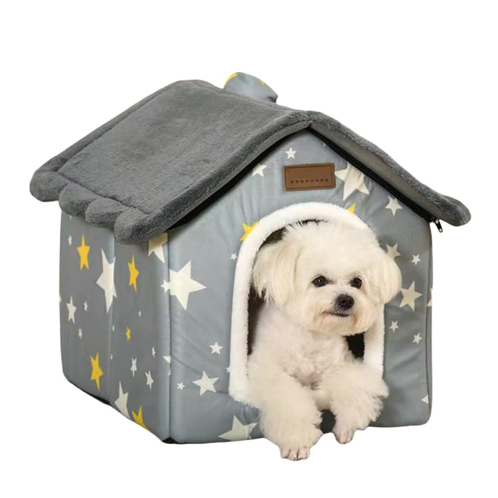 Foldable Dog House Kennel Bed Mat for Indoor Pets,Enclosed Warm Plush Sleeping Nest Bed with Removable Cushion