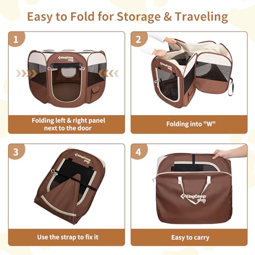 KingCamp Portable Dog Playpen, Puppy Playpen for Small Dogs and Foldable Pet Playpen Dog Tent with Carrying Case Indoor Outdoor Removable Zipper Bottom, 29.1" x 29.1" x 16.9"