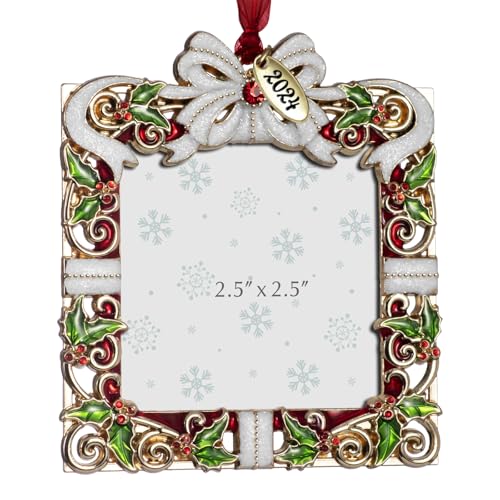 Golden 2024 Christmas Ornament with 2.5" Photo Frame