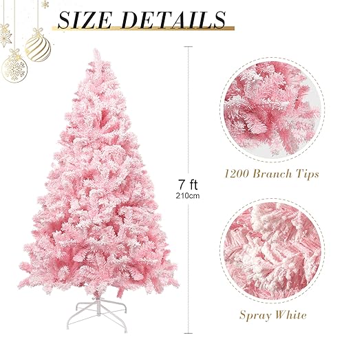 Pink Flocked 7ft Christmas Tree, 1200 Tips